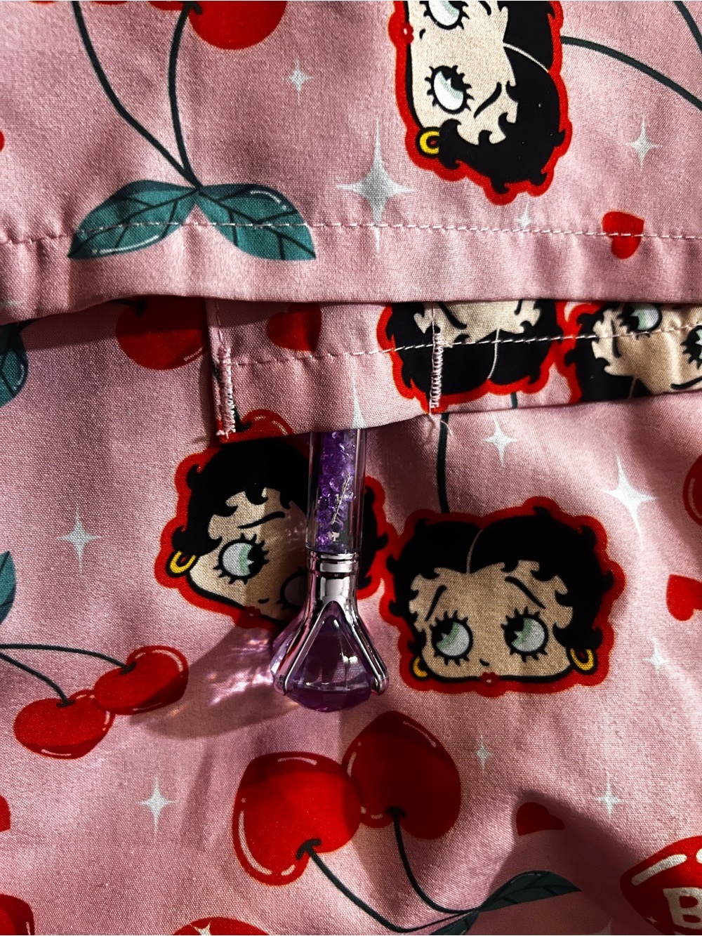 BETTY BOOP V-Neck Medical Scrub Top - Cute Cherry Print - Picture 9 of 9